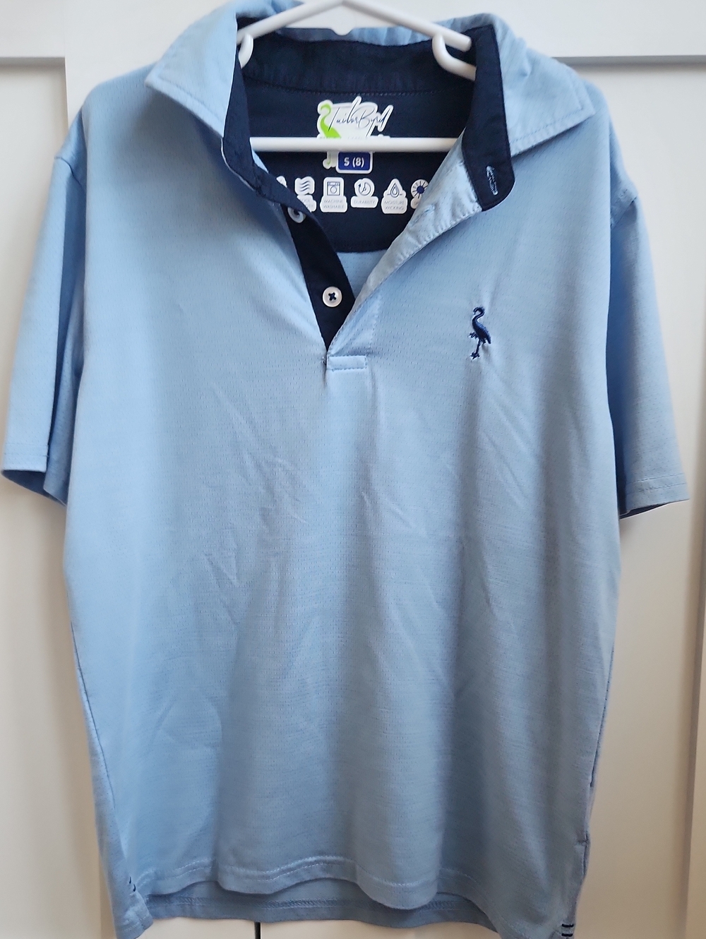 TailorByrd Boys Size 8 Light Blue Polo with Navy Trim